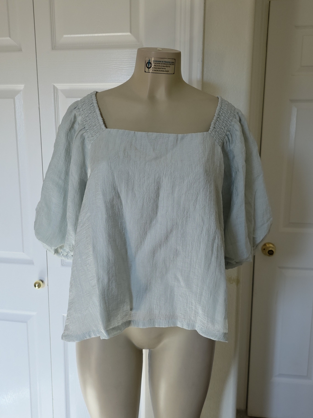 Club Monaco Fern Green Square-Neck Smocked Shoulder Blouse